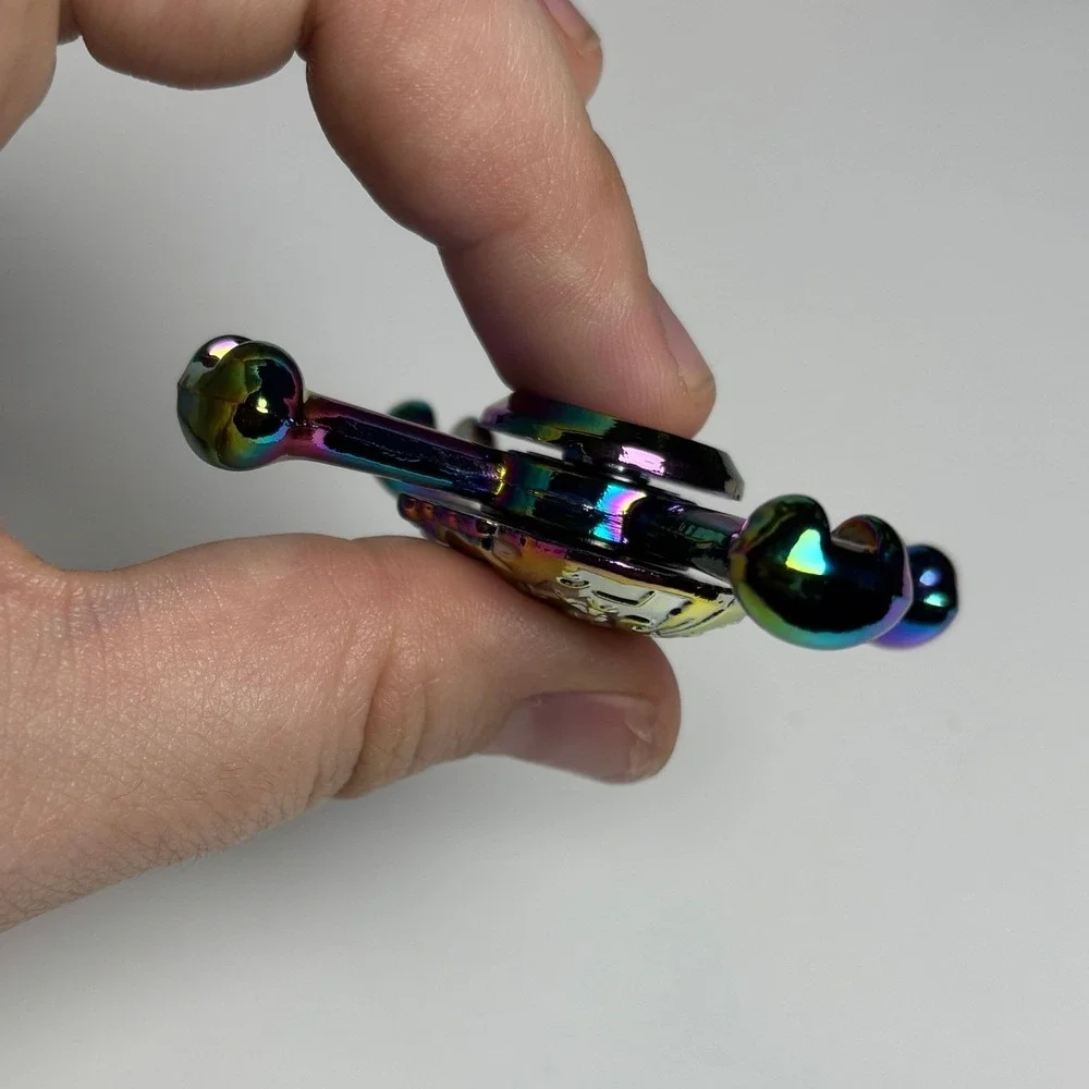 Iridescent‎ Skull and Crossbones Metal Fidget Spinner Rainbow Oil Slick Finish